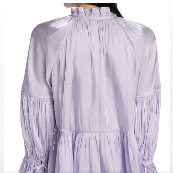 Cinq a Sept Lavender Purple Phyllis Bracelet Sleeve Gathered Pleated Blouse - Picture 3 of 16